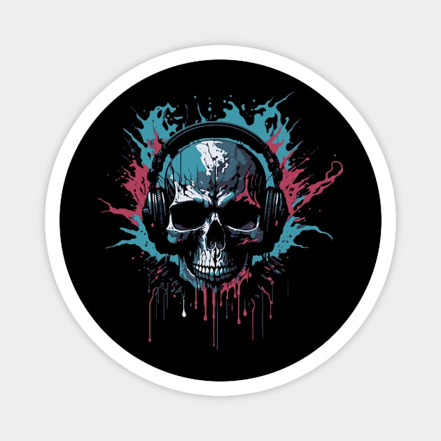 colorful skull with headphones Magnet by lkn